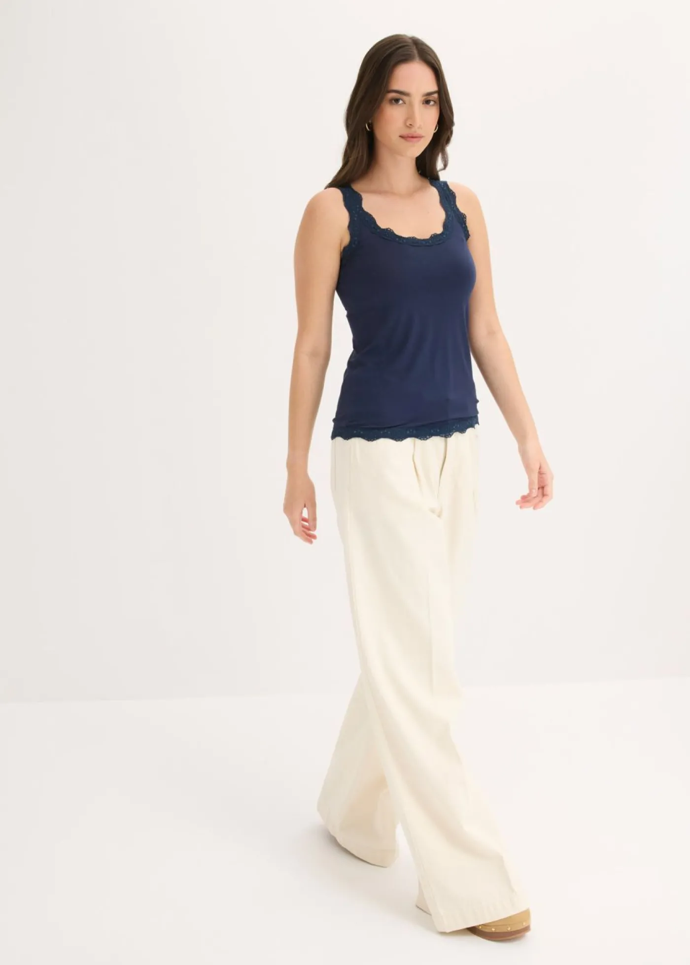 bonprix bonprix Top de mezcla de viscosa suave (2 unidades) Azul marino-blanco Clearance