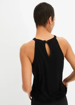 bonprix bonprix Top de mezcla de viscosa fluida Negro estampado Clearance
