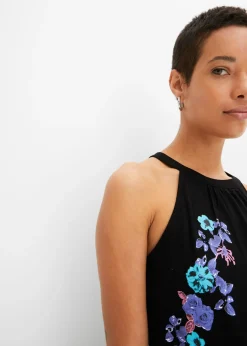 bonprix bonprix Top de mezcla de viscosa fluida Negro estampado Clearance
