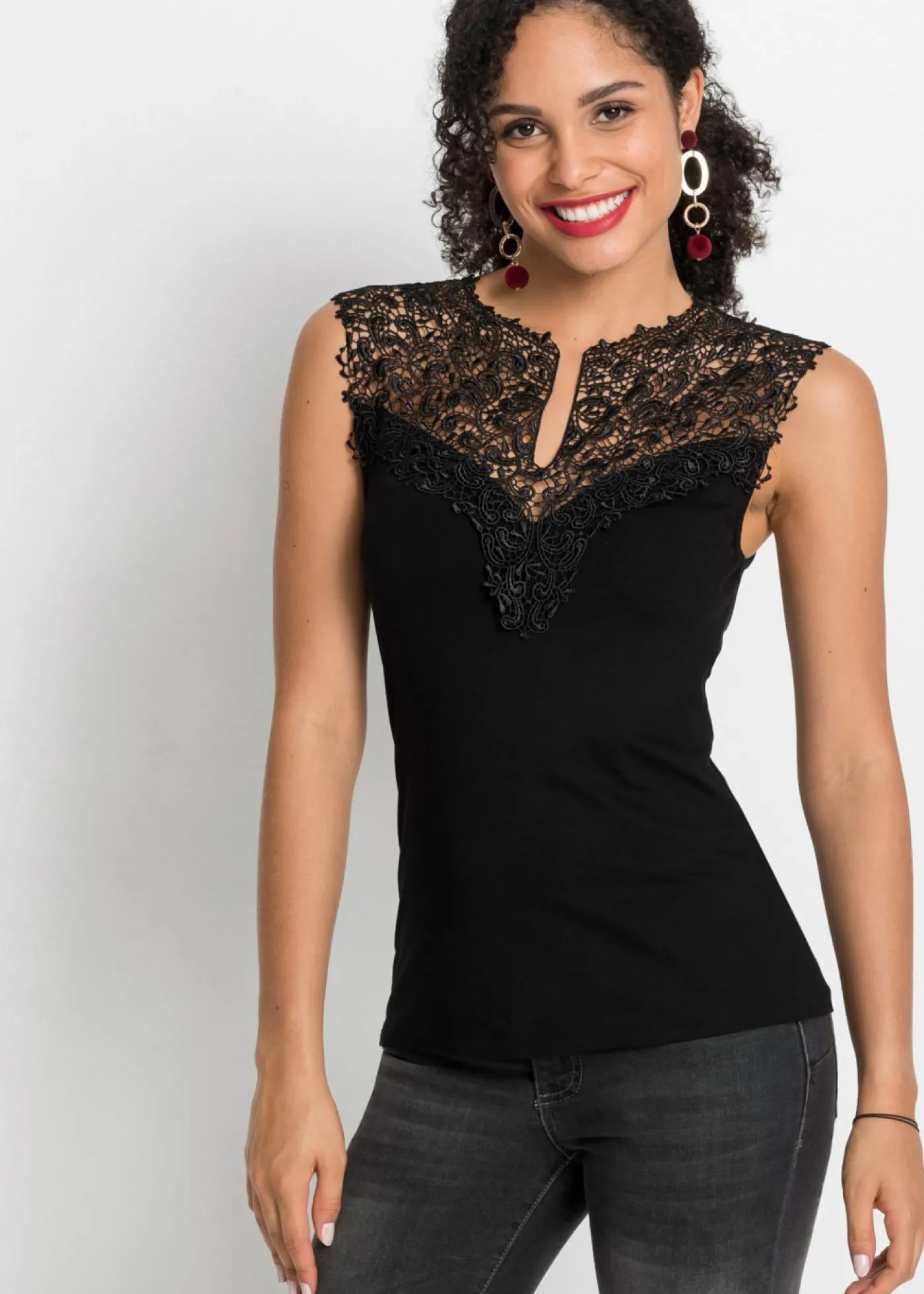 bonprix bonprix Top de mezcla de viscosa fluida Negro Discount