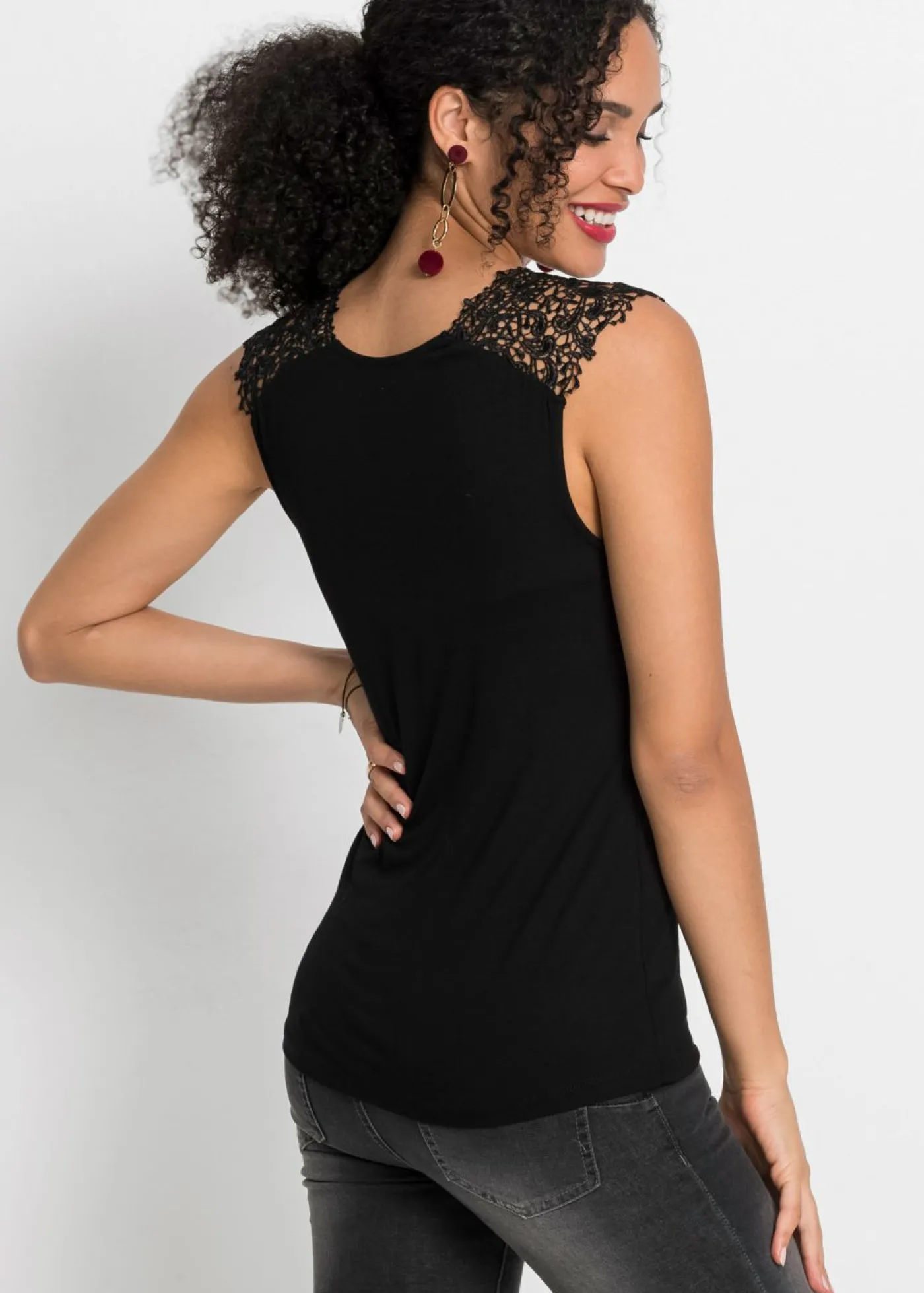 bonprix bonprix Top de mezcla de viscosa fluida Negro Discount