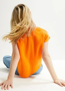 bonprix bonprix Top de muselina de algodón puro Naranja calabaza Online