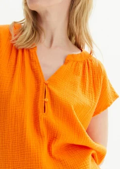 bonprix bonprix Top de muselina de algodón puro Naranja calabaza Online