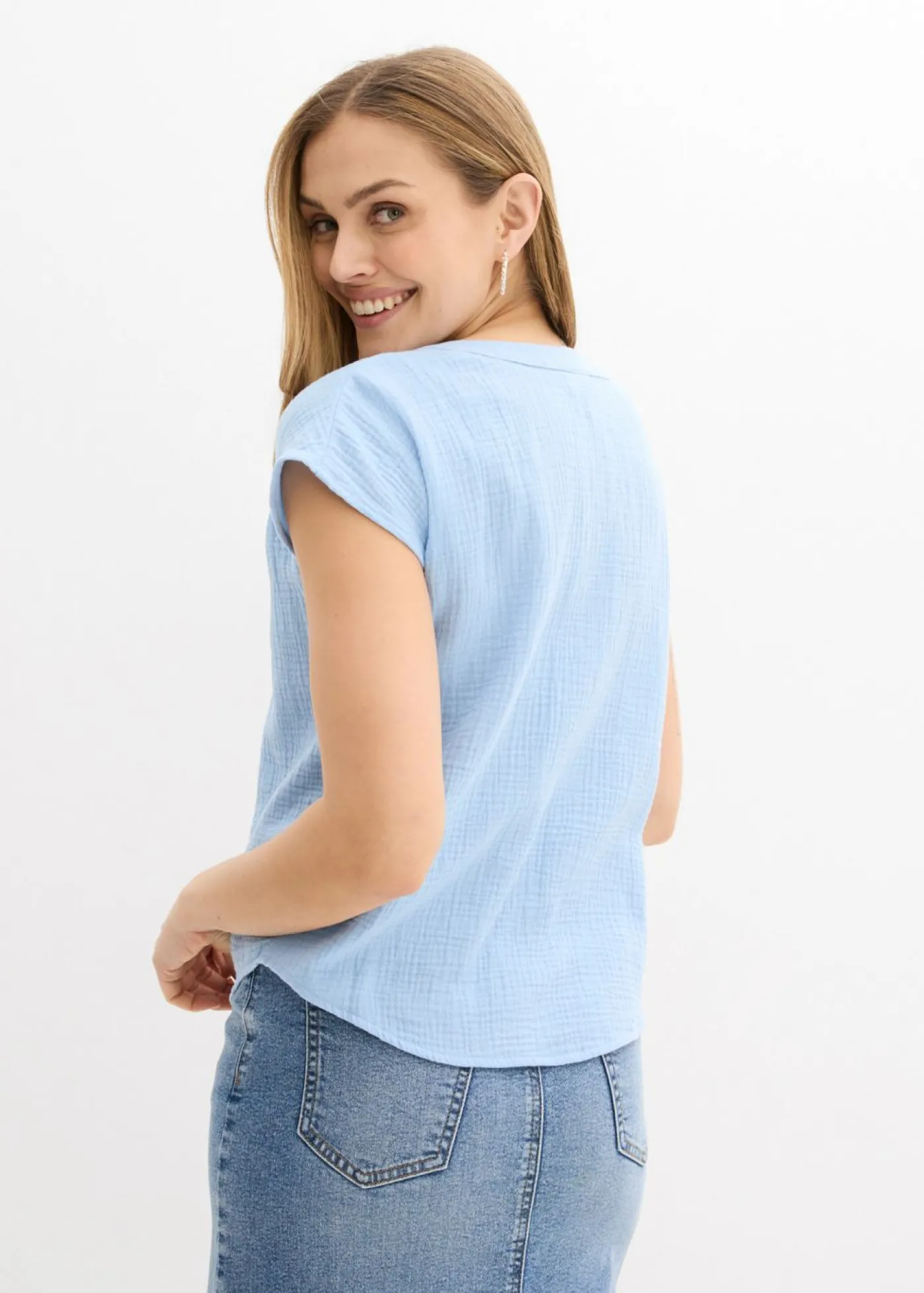 bonprix bonprix Top de muselina de algodón puro Azul claro Best