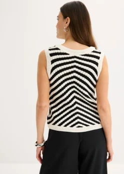 bonprix bonprix Top de punto Negro-blanco lana Outlet