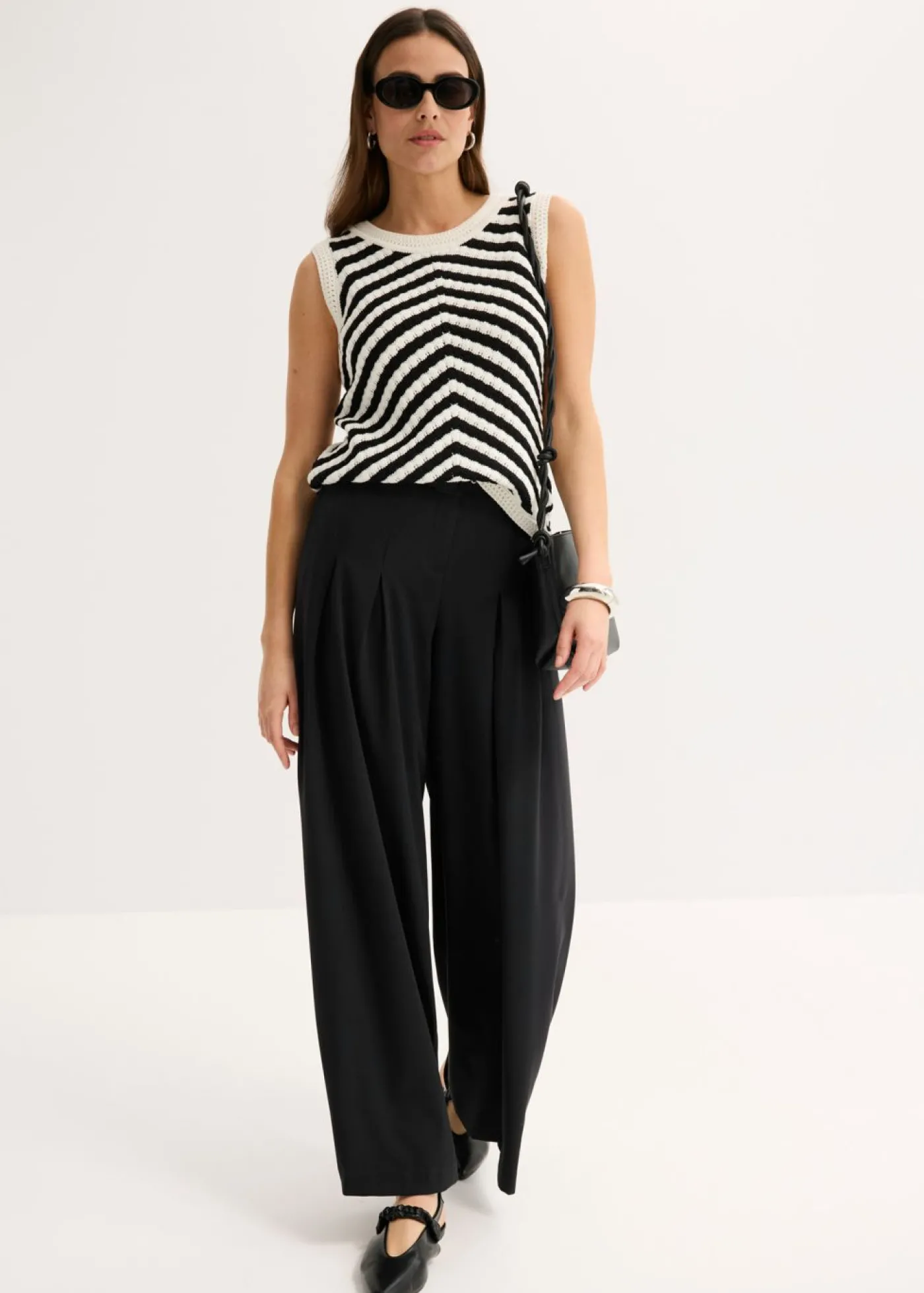 bonprix bonprix Top de punto Negro-blanco lana Outlet