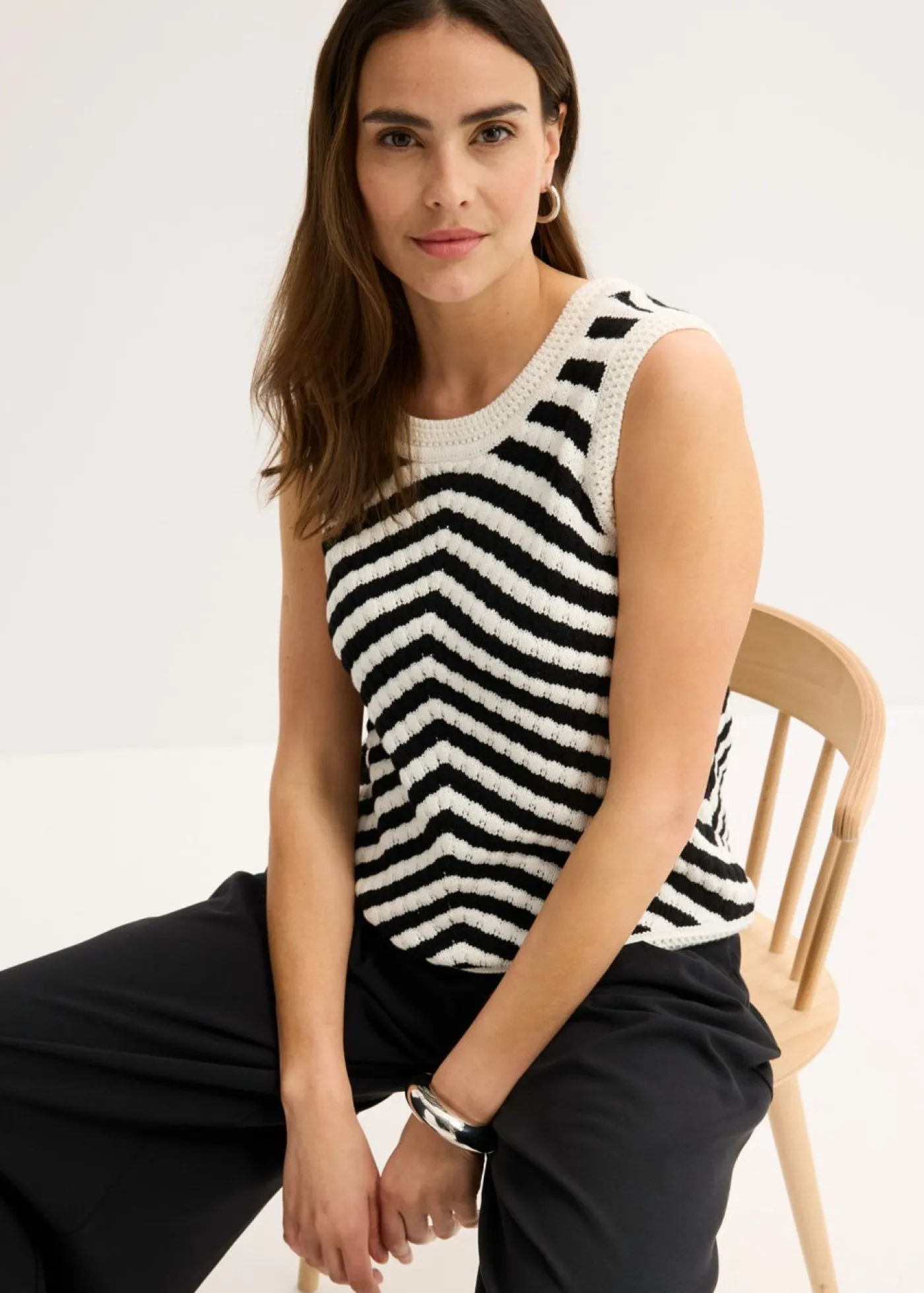 bonprix bonprix Top de punto Negro-blanco lana Outlet
