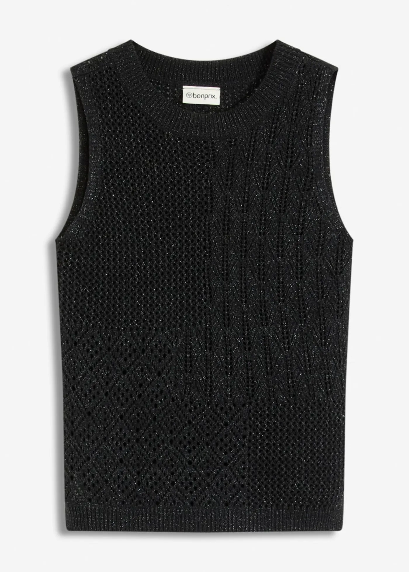 bonprix bonprix Top de punto ajour con fibras metalizadas negro-pizarra New