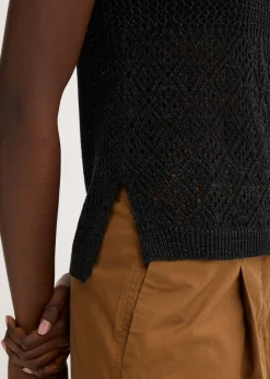 bonprix bonprix Top de punto ajour con fibras metalizadas negro-pizarra New