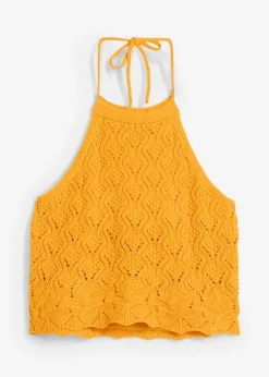 bonprix bonprix Top de punto anudado al cuello Amarillo-naranja New
