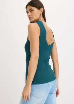 bonprix bonprix Top de punto con cinta brillante verde pimiento Outlet