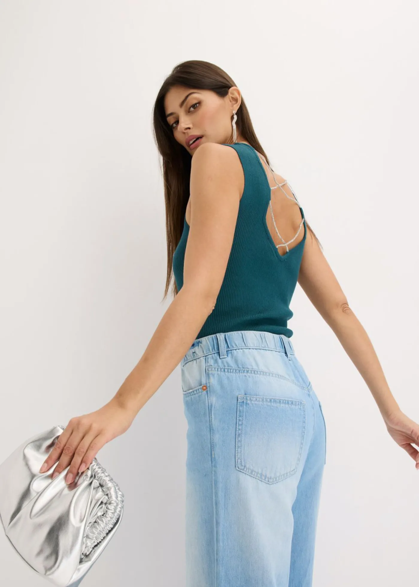 bonprix bonprix Top de punto con cinta brillante verde pimiento Outlet