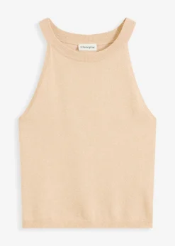 bonprix bonprix Top de punto con efecto metalizado beige mate-oro Clearance