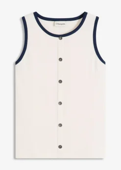 bonprix bonprix Top de punto con panel en contraste beige natural-azul marino Outlet