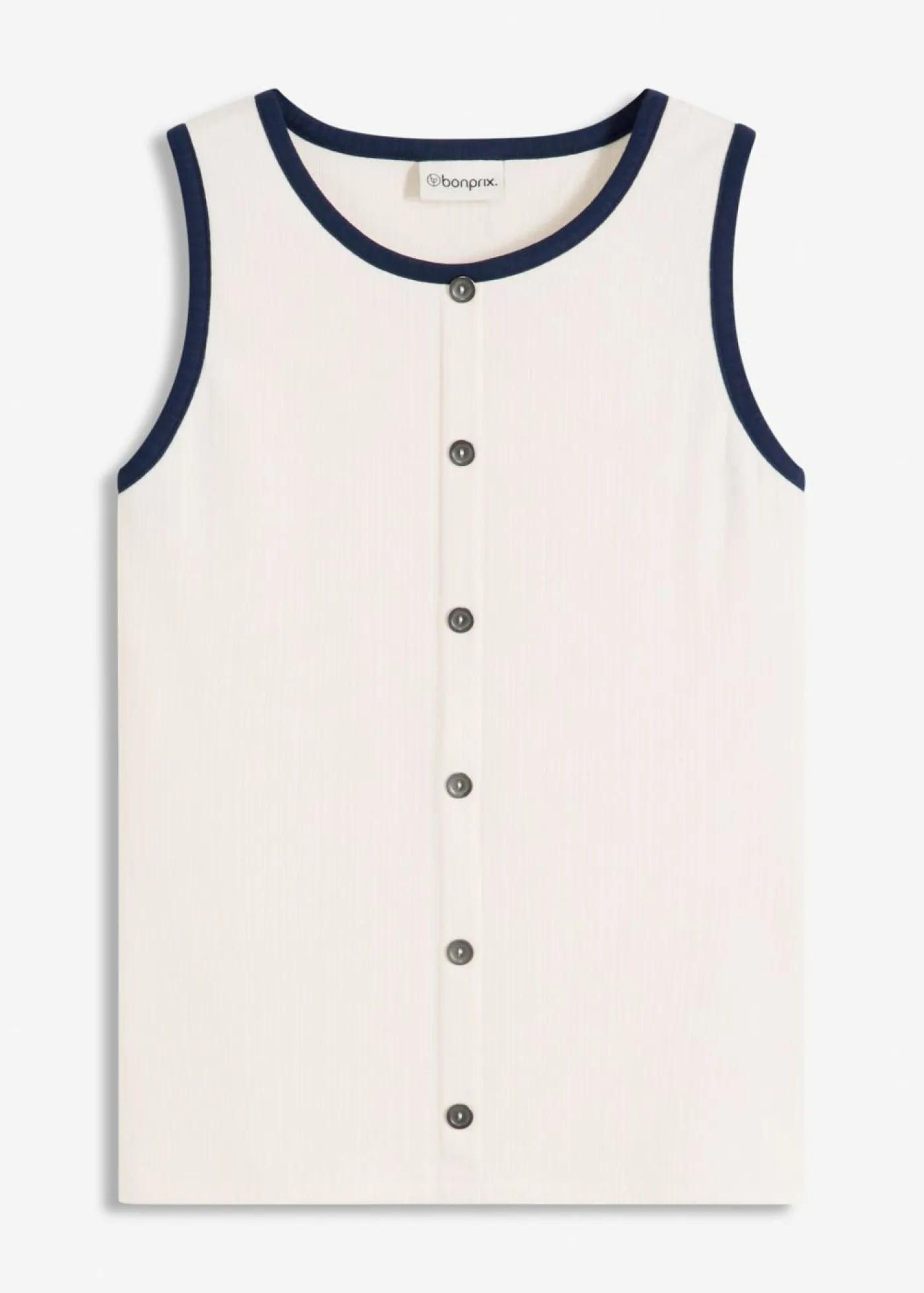 bonprix bonprix Top de punto con panel en contraste beige natural-azul marino Outlet