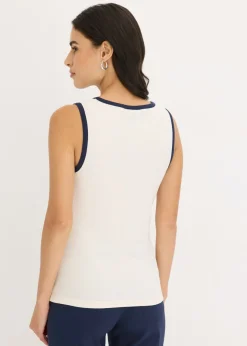 bonprix bonprix Top de punto con panel en contraste beige natural-azul marino Outlet