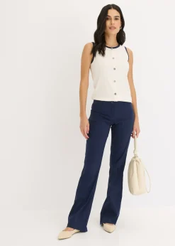 bonprix bonprix Top de punto con panel en contraste beige natural-azul marino Outlet