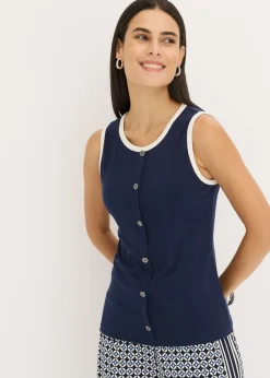bonprix bonprix Top de punto con panel en contraste azul marino-beige natural Sale