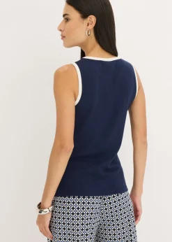 bonprix bonprix Top de punto con panel en contraste azul marino-beige natural Sale