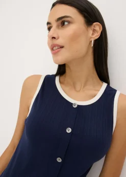bonprix bonprix Top de punto con panel en contraste azul marino-beige natural Sale