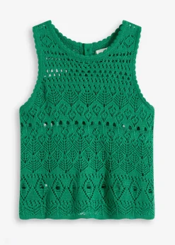 bonprix bonprix Top de punto con patrón de punto calado verde gema Clearance