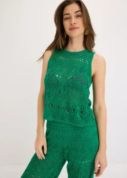 bonprix bonprix Top de punto con patrón de punto calado verde gema Clearance