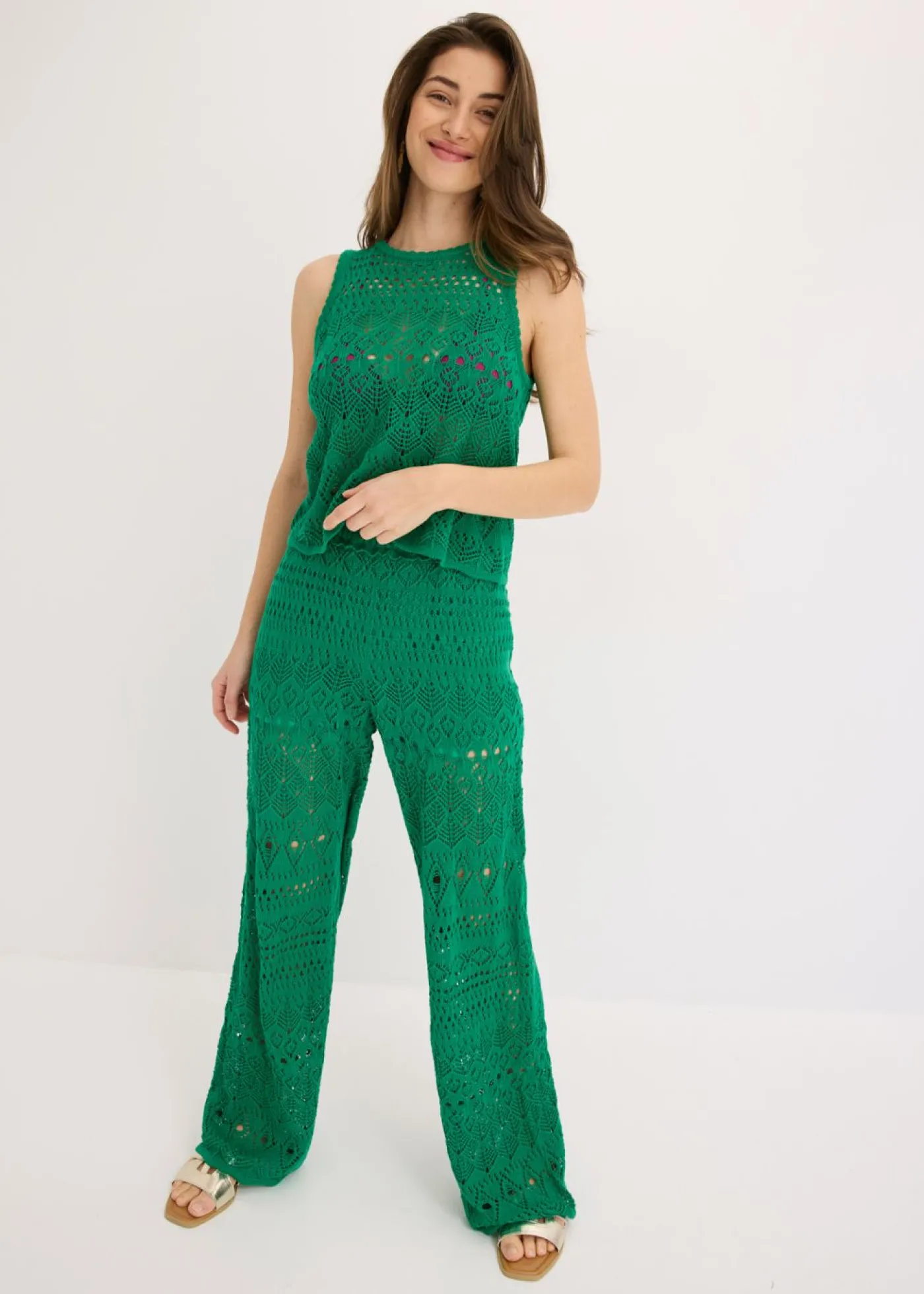 bonprix bonprix Top de punto con patrón de punto calado verde gema Clearance