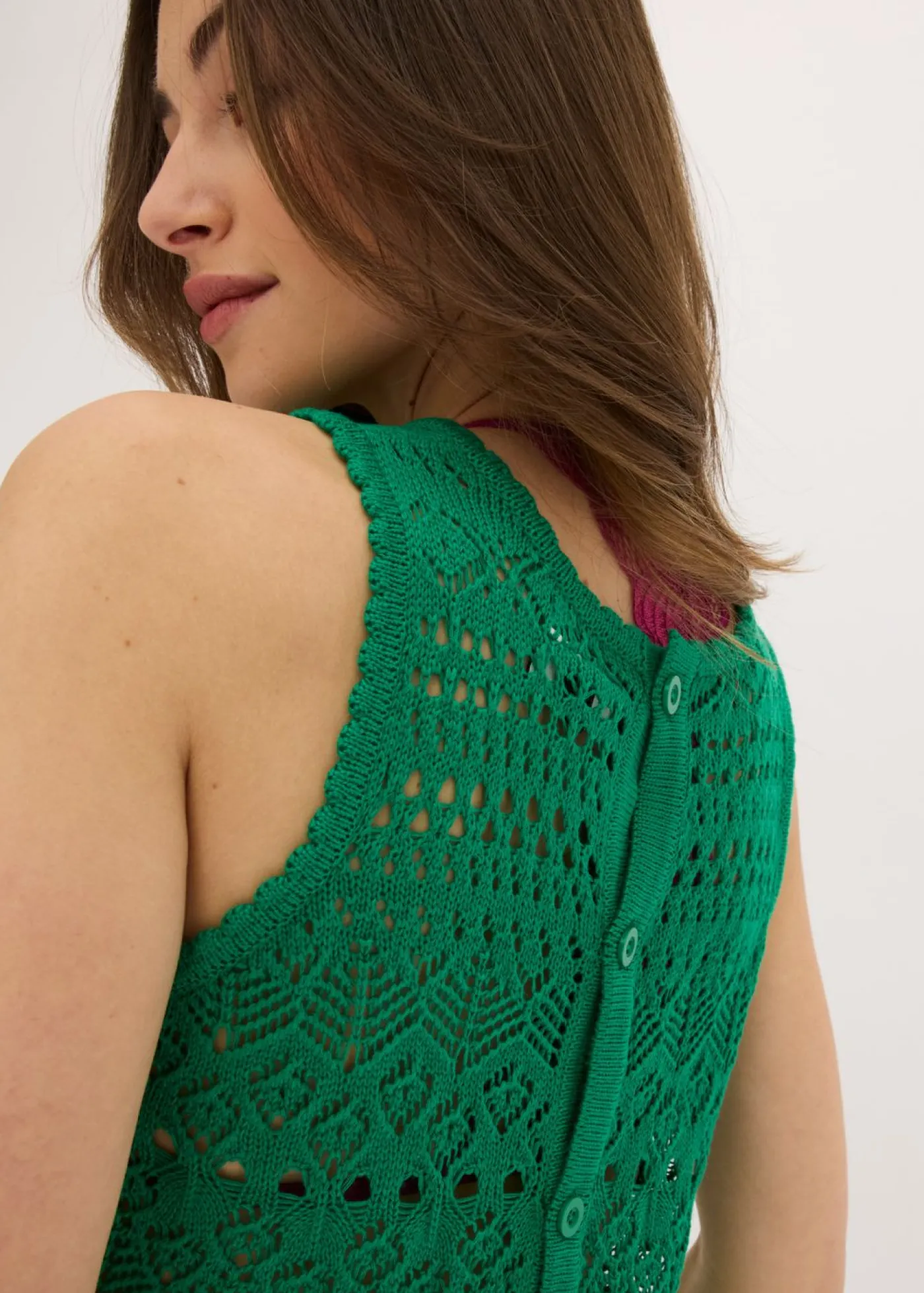 bonprix bonprix Top de punto con patrón de punto calado verde gema Clearance