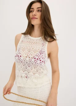 bonprix bonprix Top de punto con patrón de punto calado Blanco lana Clearance