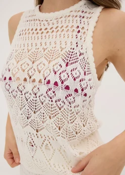 bonprix bonprix Top de punto con patrón de punto calado Blanco lana Clearance