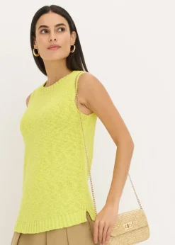 bonprix bonprix Top de punto de algodón con textura nudosa Amarillo cítrico New