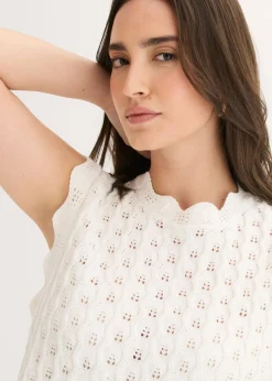 bonprix bonprix Top de punto de algodón puro Blanco lana Outlet