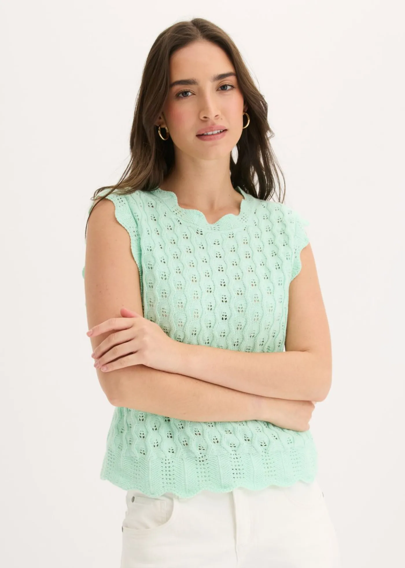 bonprix bonprix Top de punto de algodón puro Menta claro Discount