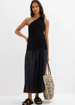 bonprix bonprix Top de punto de mezcla de viscosa con hombros al descubierto Negro Outlet