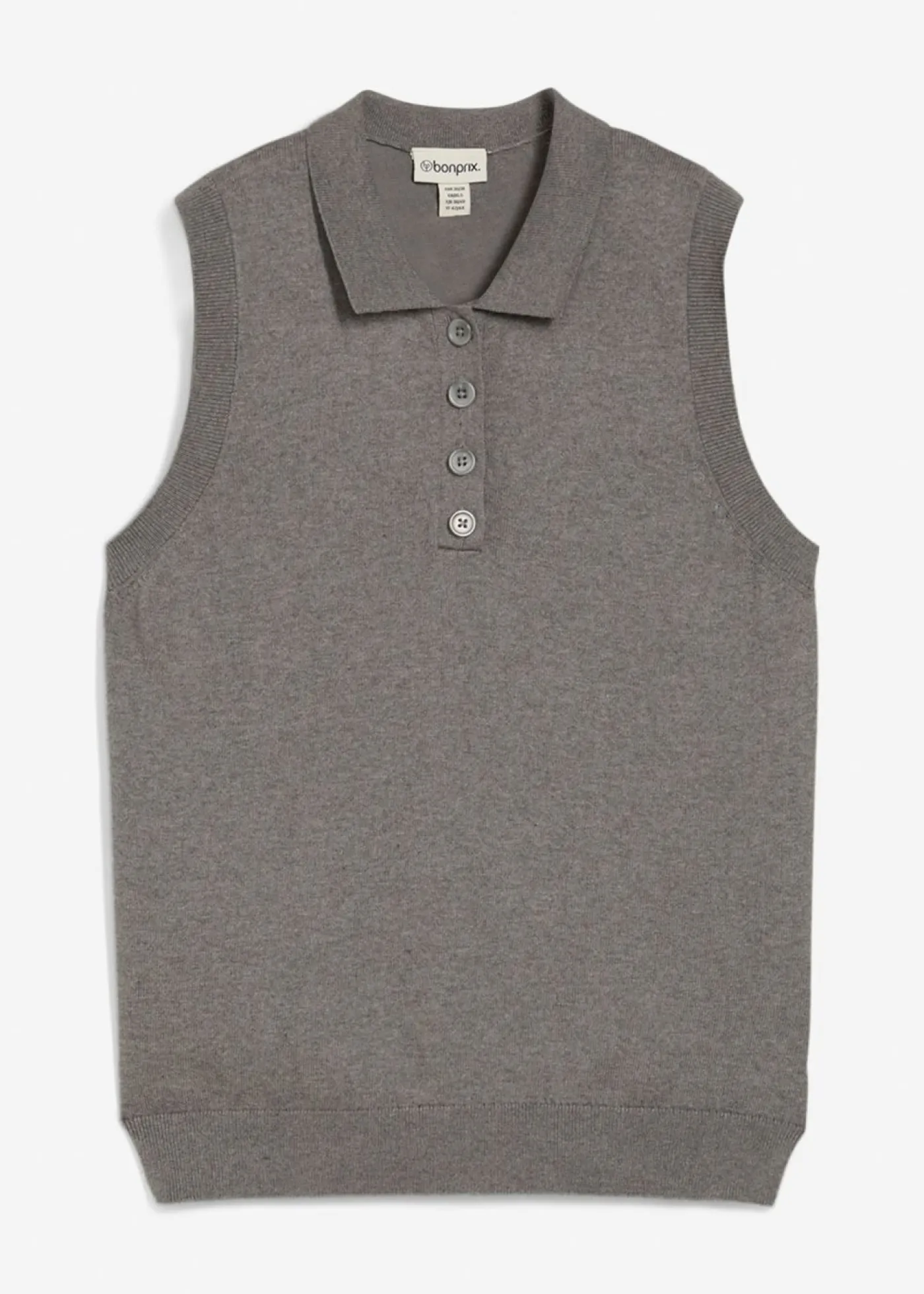 bonprix bonprix Top de punto fino con contenido de seda y cuello tipo polo Gris jaspeado Best