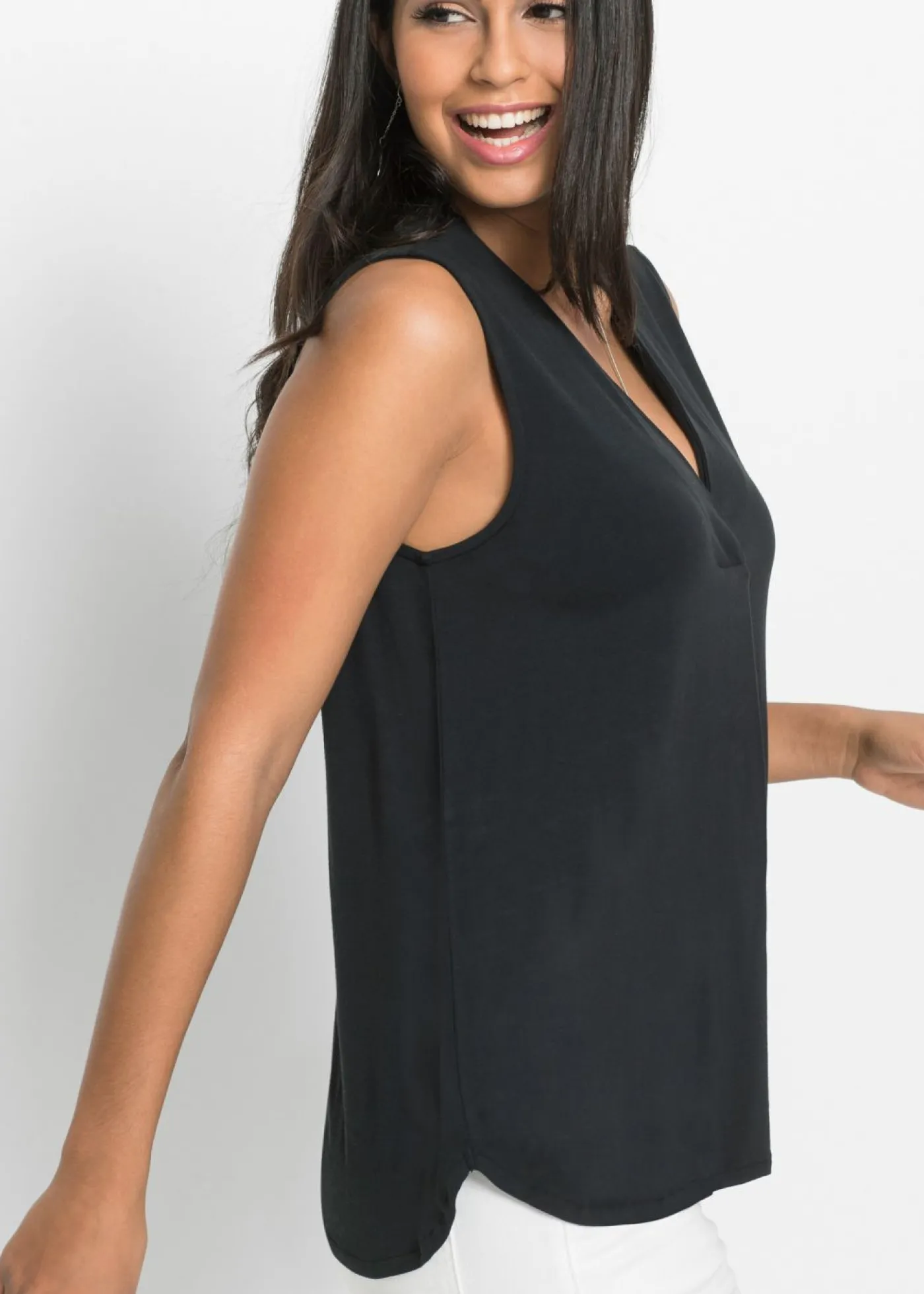 bonprix bonprix Top de suave mezcla de viscosa Negro Online