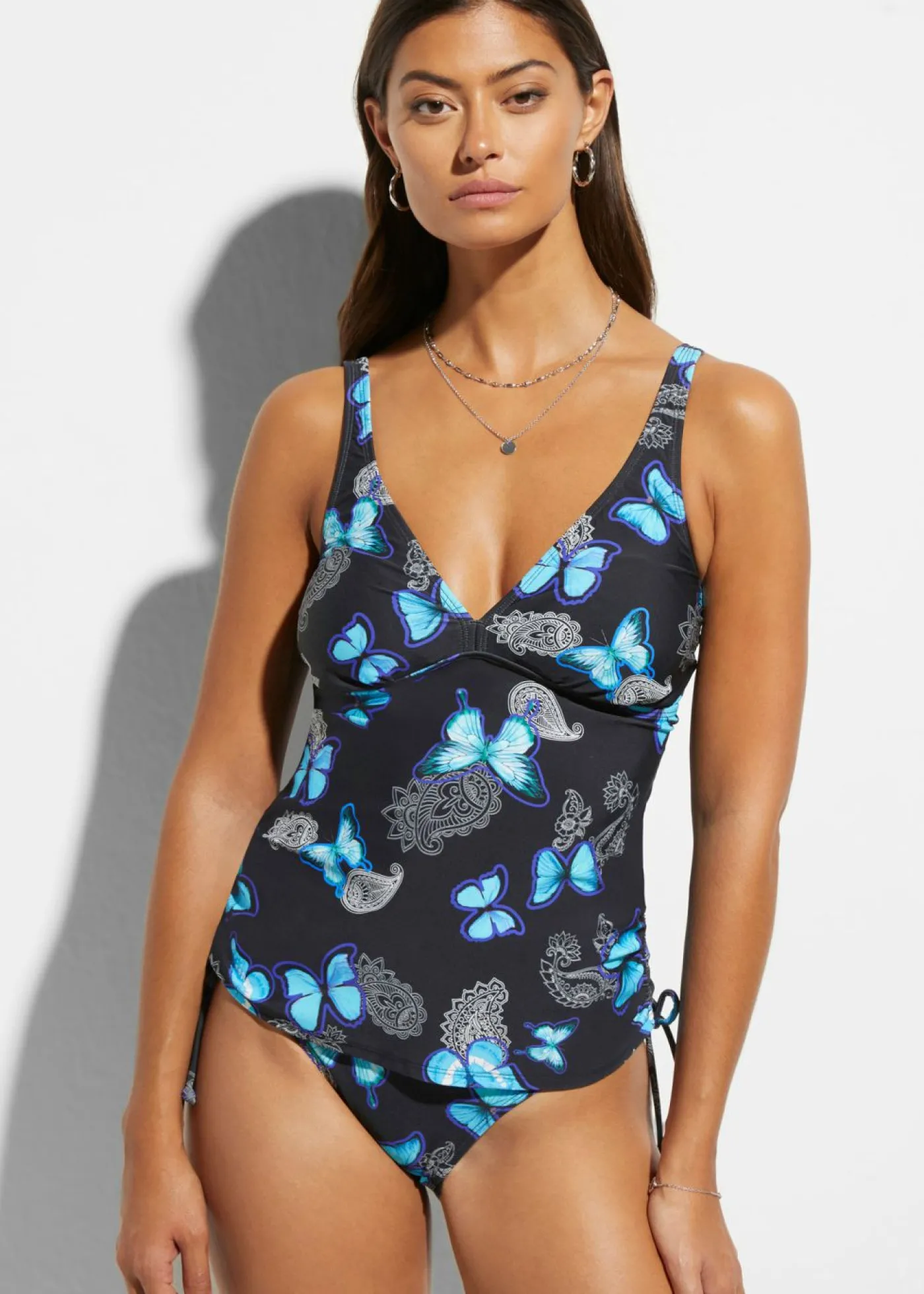 bonprix bonprix Top de tankini con cordones Negro-azul Discount