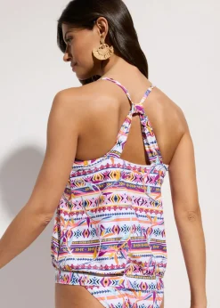 bonprix bonprix Top de tankini oversize blanco-lila con estampado gráfico Best
