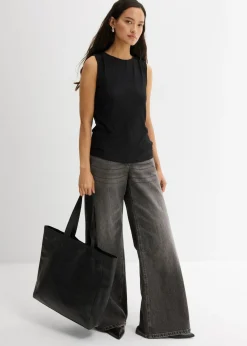 bonprix bonprix Top de tejido arrugado estructurado Negro Discount
