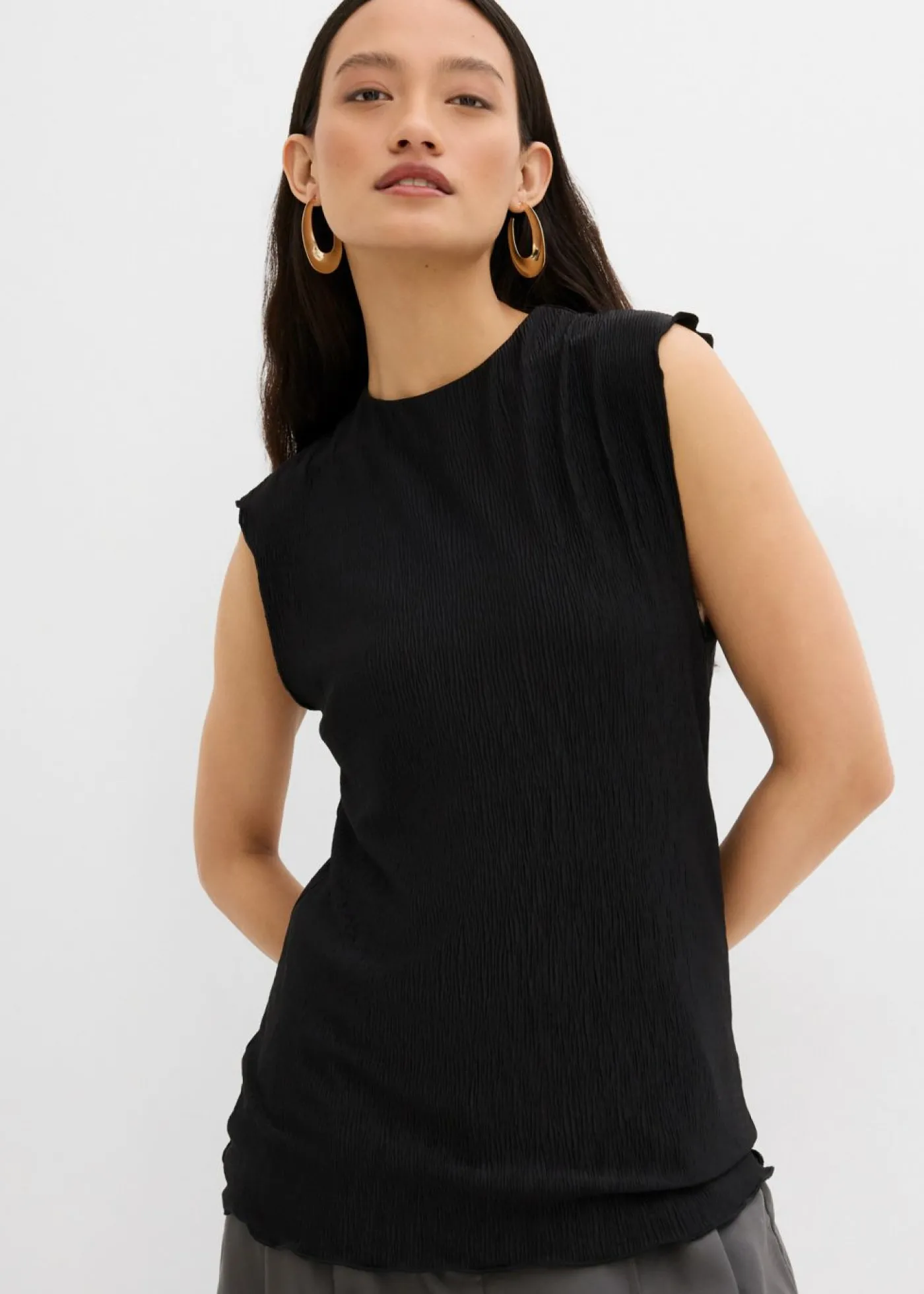 bonprix bonprix Top de tejido arrugado estructurado Negro New