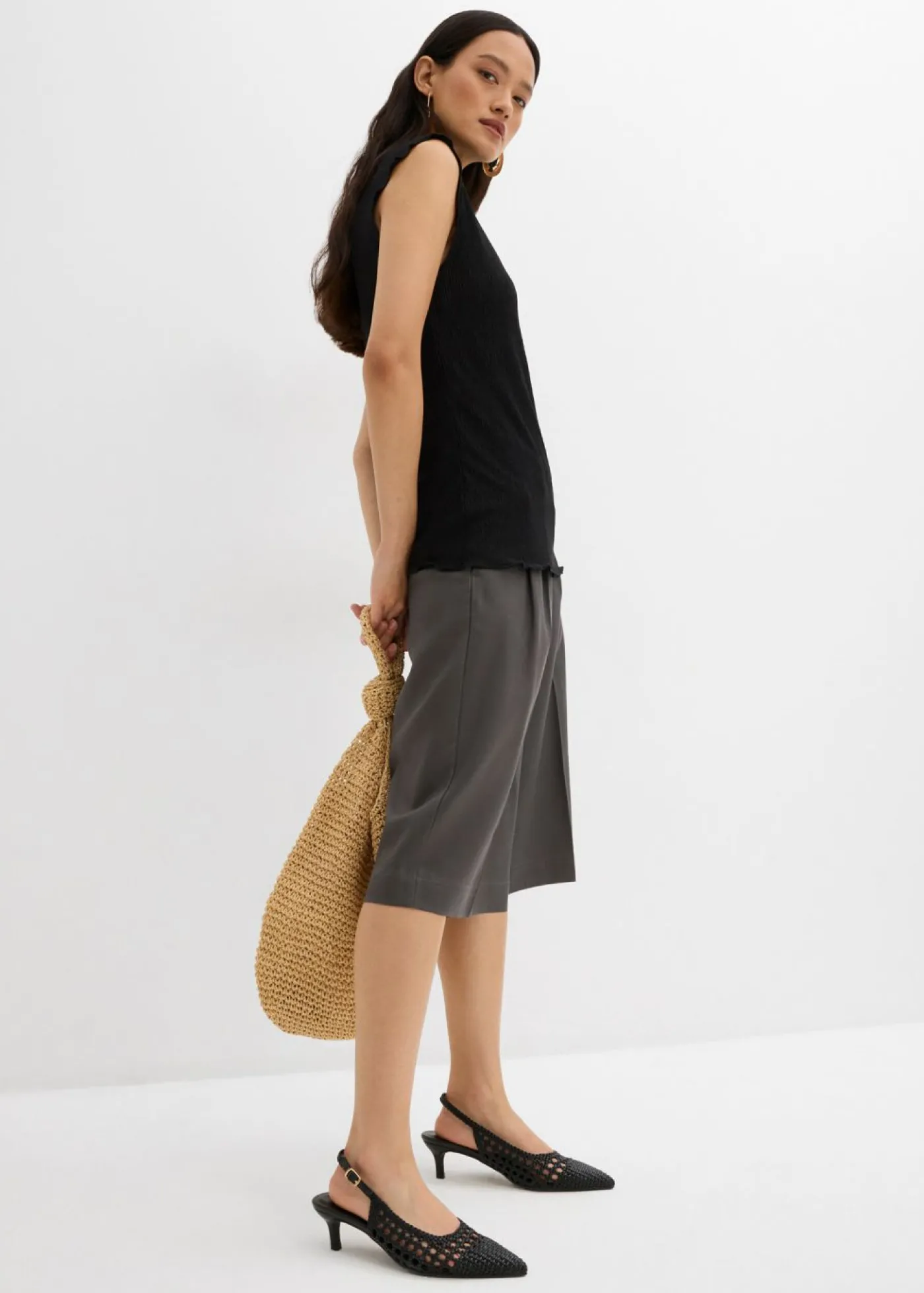 bonprix bonprix Top de tejido arrugado estructurado Negro New