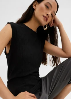 bonprix bonprix Top de tejido arrugado estructurado Negro New