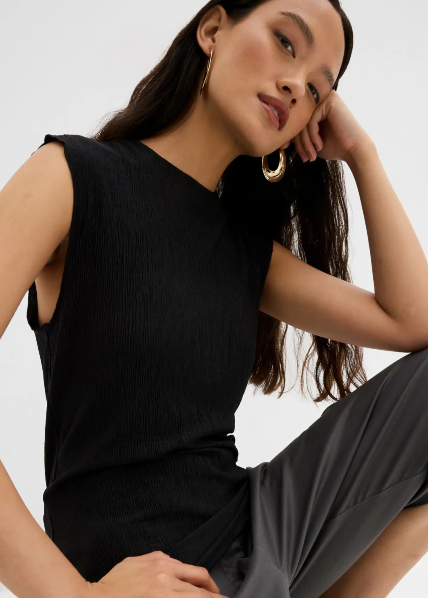 bonprix bonprix Top de tejido arrugado estructurado Negro New