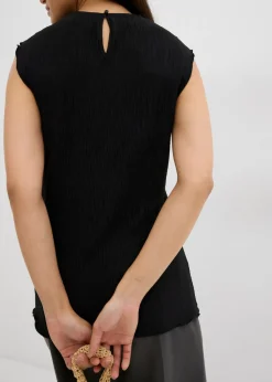 bonprix bonprix Top de tejido arrugado estructurado Negro New