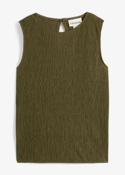 bonprix bonprix Top de tejido arrugado estructurado Verde oliva oscuro New