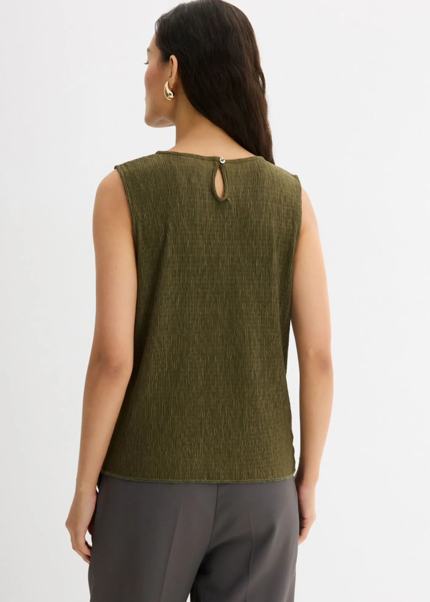 bonprix bonprix Top de tejido arrugado estructurado Verde oliva oscuro New