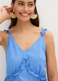 bonprix bonprix Top de tirantes finos con volantes azul provenzal Clearance