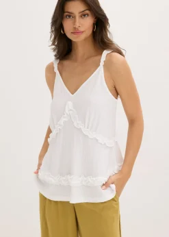 bonprix bonprix Top de tirantes finos con volantes Blanco Sale