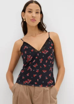bonprix bonprix Top de tirantes finos de malla Negro/naranja rojo