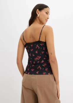 bonprix bonprix Top de tirantes finos de malla Negro/naranja rojo
